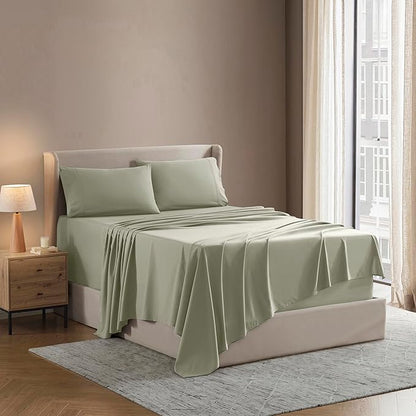 Nestl California King Sheet Set - 1800 Ultra-Soft Microfiber Cal King Bed Sheets - Double Brushed - Deep Pockets - Easy Fit - 4 Piece Set - Bed Sheets (California King, Light Green)