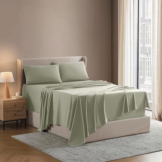 Nestl King Sheet Set - Luxury 1800 Ultra-Soft Microfiber King Bed Sheets - Double Brushed - Deep Pockets - Easy Fit - 4 Piece Set - Bedding Sheets & Pillowcases (King, Light Green)