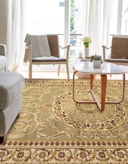 Rugs.com Chateau Collection Rug – 10x16 Light Green Medium-Pile Rug Perfect for Living Rooms, Large Dining Rooms, Open Floorplans