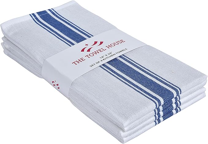 100% Cotton Herringbone Kitchen Towels – Ultra Absorbent, Fast-Drying Dish Towels – Soft, Lint-Free & Durable Tea Towel with Hanging Loop – Oversized 18x28 Inches – Red (Set of 4)