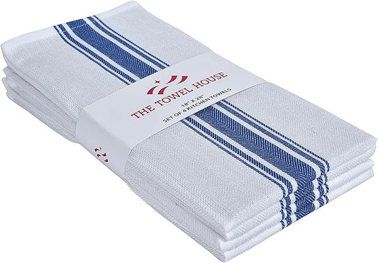 100% Cotton Herringbone Kitchen Towels – Ultra Absorbent, Fast-Drying Dish Towels – Soft, Lint-Free & Durable Tea Towel with Hanging Loop – Oversized 18x28 Inches – Red (Set of 4)