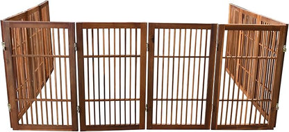 Pet Dog Gate Strong and Durable Freestanding Folding Acacia Hardwood Portable Wooden Fence Indoors or Outdoors by Urnporium (Brown Pet Gate, 10 Panel 30" Tall)