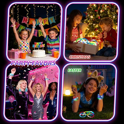 100 Pcs Glow Sticks LED Bracelets, Glow in the Dark Party Supplies for Kids/Adults, Flashing Light up Toys Goodie Bags Basket Stuffers, Neon Accessories New Year Eve Party Favors