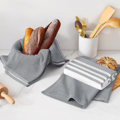 Homaxy Premium Kitchen Towels(18”x 28”, 3 Pack), Large Cotton 380 GSM Kitchen Hand Towels, Soft and Absorbent Terry Dish Towels, Multipurpose Tea Towel Set with Hanging Loop, Grey