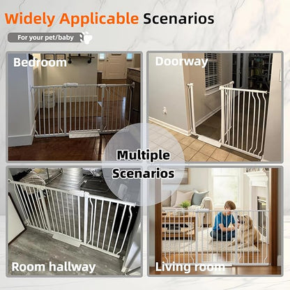 TSAYAWA Walk Through Baby Gate with Door, 48.1-52.7 Inch Wide Presure Mounted No Drill Metal Auto Close Child Gate for Stair Doorway - Indoor Outdoor Safty Gate for Toddler Dog Doggie, White