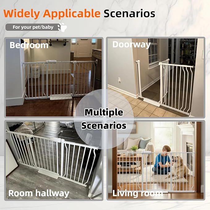 TSAYAWA Baby Gate Extra Wide Fits 71.5-85.8 inch Wide Opening - Dog Pet Gates for Doorways Stairs No Drilling Pressure Mounted - Large Child Safety Gate Indoor Outdoor White