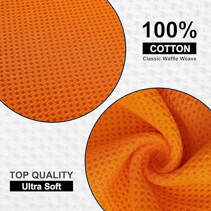 Kitinjoy 100% Cotton Kitchen Dish Cloths, 12 Pack Waffle Weave Ultra Soft Absorbent Dish Towels for Drying Dishes Quick Drying Kitchen Towels Dish Rags, 12 X 12Inch, Orange