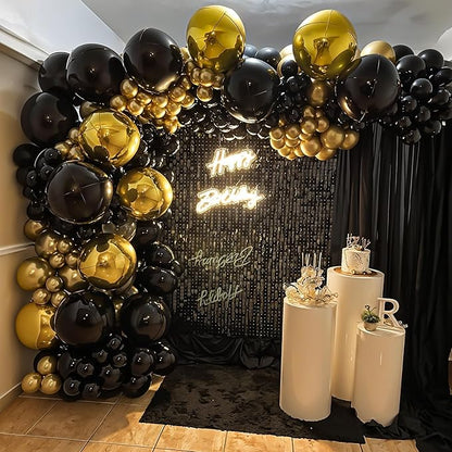 12Pcs Black Round Foil Balloons, 22" 15" 10" Metallic Black 4D Ball Balloons for Birthday Graduation Christmas New Year Eve Halloween Party Backdrop Decorations