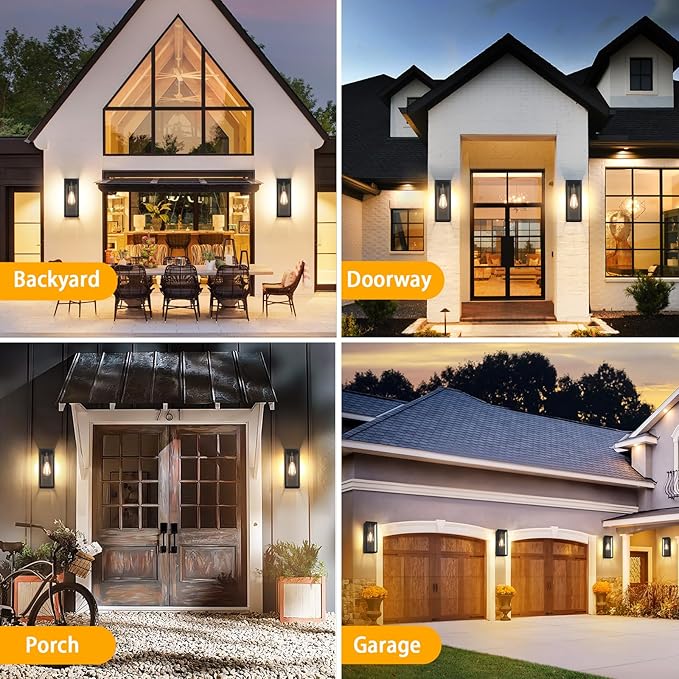 16'' Large Exterior Wall Lights Sconces 2Pack, Waterproof Matte Black Exterior Lighting Fixtures Wall Mount, Front Porch Lights Outdoor Wall Sconces Coach Lights for Garage House
