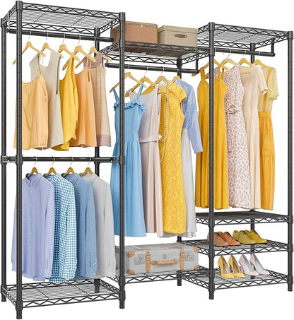 VIPEK V5 Medium Portable Closet Wardrobe Heavy Duty Clothes Rack, Freestanding Closet Metal Clothing Rack with 4 Hang Rods & 8 Shelves, Adjustable Custom Closet Rack, 56.7" Lx15.7 Wx76.4 H, Black