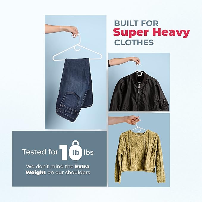 Neaties Heavy Duty Clothes Hangers 100+ Pack (324 Count) – Made in The USA – 8lb Capacity Plastic Hangers for Adult Clothing – Durable for Pants, Coats, Jackets, or Jeans – White