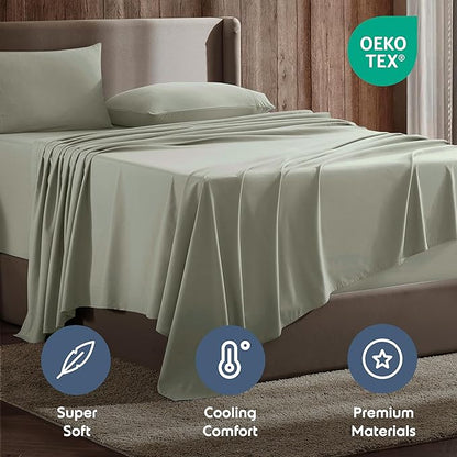 Nestl California King Sheet Set - 1800 Ultra-Soft Microfiber Cal King Bed Sheets - Double Brushed - Deep Pockets - Easy Fit - 4 Piece Set - Bed Sheets (California King, Light Green)