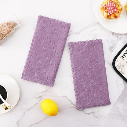 Homaxy 12 Pack Dish Towels for Kitchen (10 x 20 Inches, Purple), Super Soft and Absorbent Coral Velvet Dish Cloths for Washing Dishes, Nonstick Oil Fast Drying Microfiber Cleaning Cloth