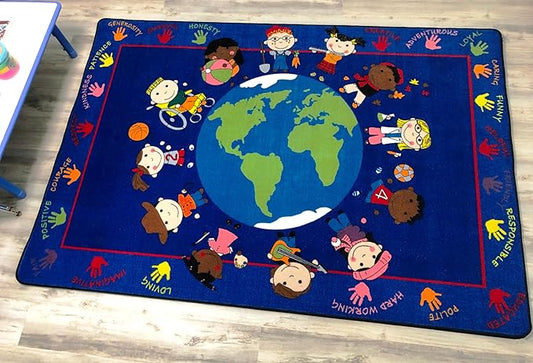 World Character Classroom Rug, 6' x 8'6" Rectangle, Educational Classroom Rug, Kids Learning Play Mat | Area Rug for Bedroom or Playroom