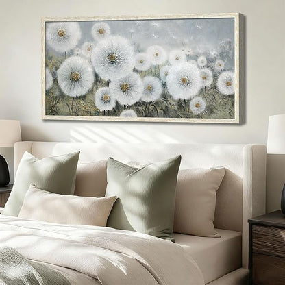 Ardemy Dandelion Wall Art Large Framed Floral Canvas Art Wall Decor Living Room Flower Paintings Pictures Textured Artwork For Walls Dining Room Bedroom Home Office, 48"x24"