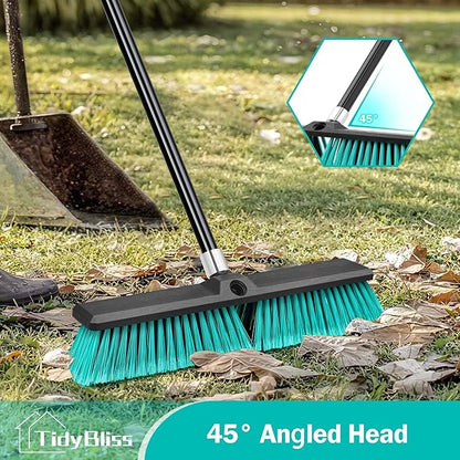 18” Push Broom Outdoor Heavy Duty, Large Commercial Stiff Bristle Brush with 63 inches Long Handle for Garage Shop Garden Yard Patio Deck Street Warehouse Lawn Driveway (Green)