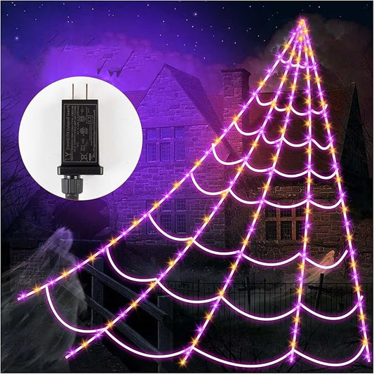 Giant Spider Webs Halloween Decorations - Outdoor Halloween Decor Lights with 250 LEDs,16.4FT Net,4Ft Spider, 8 Modes,Waterproof & Timer for Yard Porch Garden,Outside Costumes Party (Without Spider)