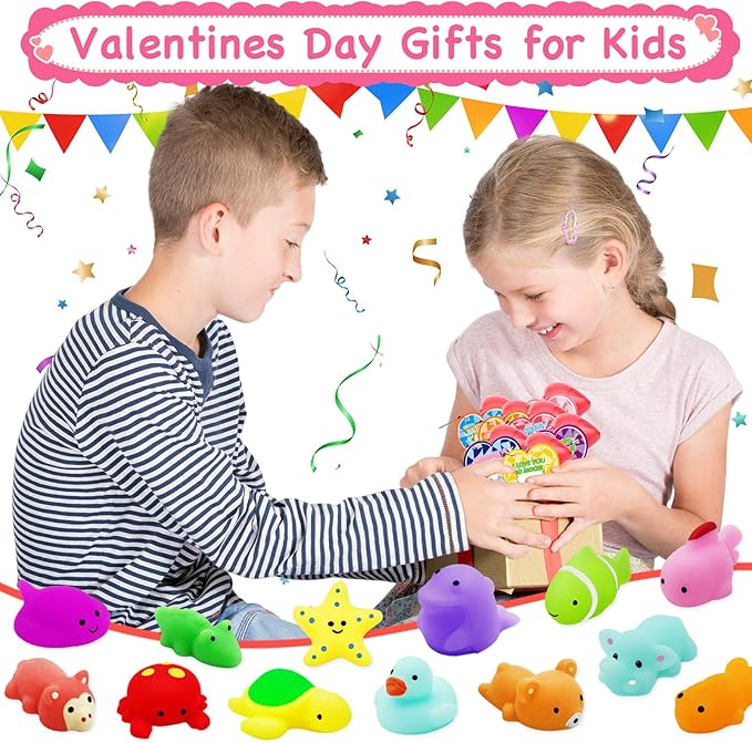 28 Pack Mochi Squishes Valentines Day Gifts for Kids Classroom, Valentines Day Cards for Kids School, Valentines for Class Valentines Exchange Cards Party Favors Classroom Exchange Gift Set