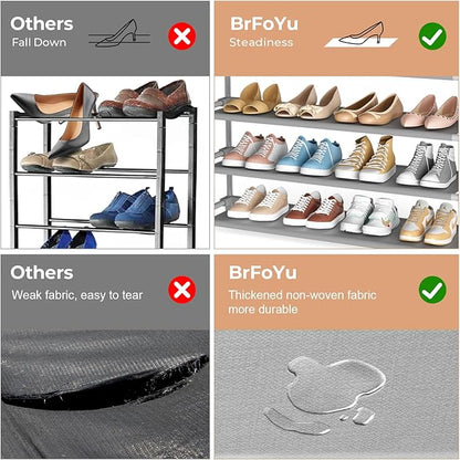 5 Tier Shoe Rack, Shoe Organizer Storage for 20-25 Pair Boot and Sneaker, Stackable Free Standing Shoe Shelf with Hooks and Side Pocket, Space Saving Shoes Rack for Closet, Entryway, Grey
