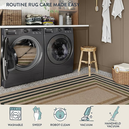 Lahome Modern Geometric Easy Jute Rug, 4x6 Washable Indoor Outdoor Carpet for Patio Living Room Farmhouse Natural Area Rug, Non Slip Contemporary Throw Mat for Entryway Office Dining Room