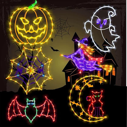 16" Halloween Window Silhouette Lights Decorations - 6 Pack Colour Lighted Cat on Moon ＆ Ghost ＆ Spider Web ＆ Pumpkin ＆ Witch ＆ Bat for Holiday Indoor and Outdoor Wall Door Window Decorate