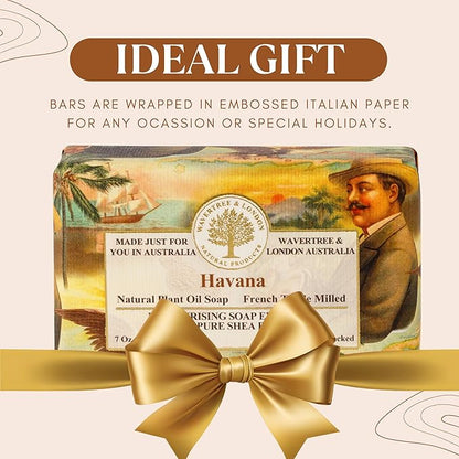 Wavertree & London Havana Scented Natural Soap Bar, 7oz Moisturizing French Triple Milled Soap Bar for Women & Men Enriched with Organic Shea Butter, Pure Bath & Body Soap (1 Bar)