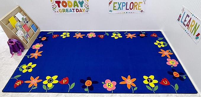 Alphabet Garden School Rug, 7'6" x 12" Rectangle | ABC Educational Learning Rug for Children's Classroom Playroom Multicolored Nursery Area Rug for Kids