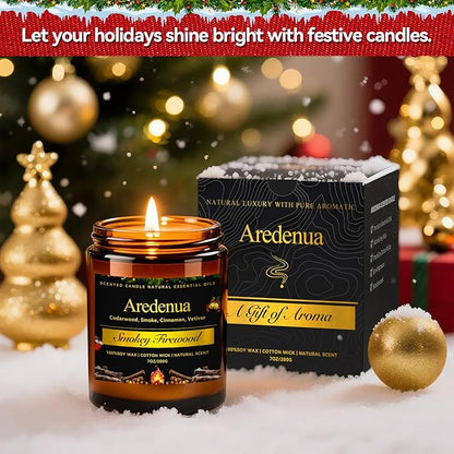 Firewood Scented Candles | Smokey Wooden Scented Candles - 7 oz Soy Candle with Warm Wood Smoke Aroma, Woody Scented Ideal for Cozy Cabin, Holiday Gifts for Men & Women