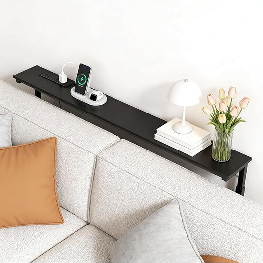 GRLEAF 35" Adjustable Height Narrow Console Table with Power Outlets, Long Sofa Table with Charging Station Behind Couch Table Skinny Entryway Table for Living Room, Hallway and Office – Black