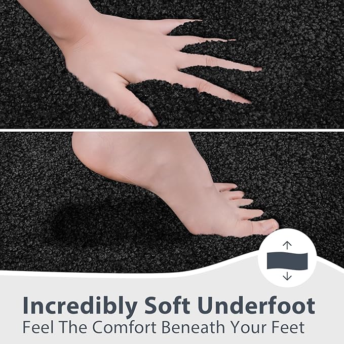 Bathroom Rugs 30" x 46", Non-Slip Extra Soft Absorbent Bath Rugs, Machine Washable Quick Dry Bath Mats for Bathroom Floor, Shower, Bathtub and Sink, Black