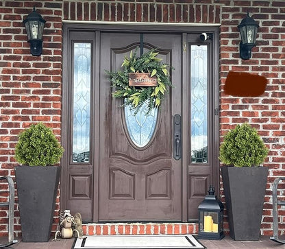 THE BLOOM TIMES 2ft Faux Boxwood Plants Outdoor Set of 2, 24" Tall UV-Resistant Artificial Evergreen Topiary Ball, Fake Potted Greenery Bushes & Shrubs for Front Porch Planter, Patio Outside Decor