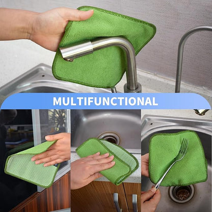KinHwa Kitchen Washcloths for Dishes Absorbent Microfiber Dish Cloths Quick Dry Dish Rags with Poly Scour Scrub Side Ideal for Kitchen Cleaning (Green, 7inchx7inch 9 Pack)