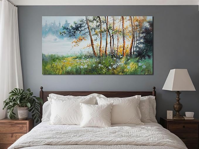 Ardemy Nature Canvas Wall Art Green Forest Pictures Wall Decor Living Room Landscape Tree Textured Paintings Artwork Bedroom Dining Room Kitchen Home Office, 40"x20"