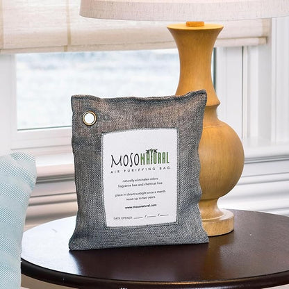 Moso Natural Air Purifying Bag 500g (3 Pack) Premium Bamboo Charcoal Odor Absorber for Home, Bedroom, Kitchen, Basement | Unscented Pet Odor Eliminator | Large Charcoal Deodorizer Bag Covers 250sqft