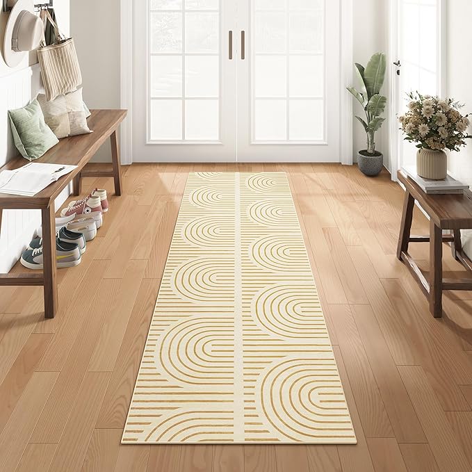 2x6 Washable Runner Rugs for Kitchen, Soft Abstract Rainbow Orange Boho Rug for Bedroom Bedside Laundry Room Bathroom,Modern Non Slip Low Pile Floor Mat
