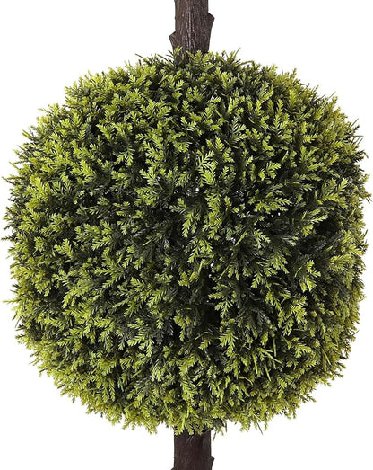 Bornbridge Artificial Yellow Cypress Topiary Ball Tree - Yellow Cypress 4' Ball Tree - Indoor/Outdoor Topiary Trees - Artificial Outdoor Plants - Lifelike Plant (2 Pack)