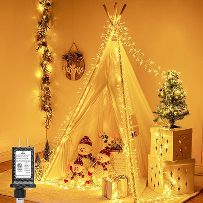 Minetom Christmas Lights Outdoor Cluster Lights - 1000 LED 50 Ft Christmas Firecrackers String Lights, 12 Modes Timer Waterproof Plug in Twinkle Fairy Light for Xmas Tree Garland Party, Warm White