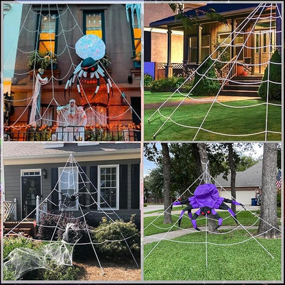 390 LED Halloween Spider Web Lights Decor, 5m Giant Net Lights with 26m Light Chain & Remote Control (8 Light Modes & Timer), Decoration for Garden Indoor Outdoor, Red