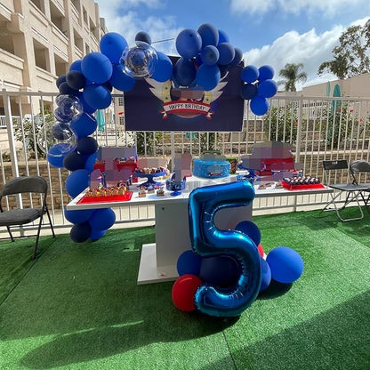 Blue Number Balloons, 40inch Large Number 5 Foil Mylar Helium Balloons, Self Inflating Number Balloons 0-9 for Men Boys 5th 50th 25th Birthday Anniversary Party Celebration Decoration Supplies