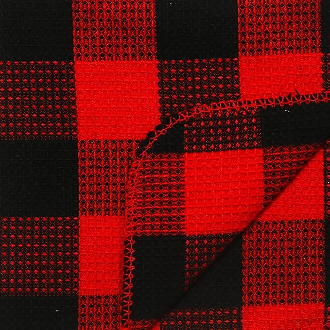 Waffle Weave Plaid Dish Cloths, 100% Cotton - 12 x 12 Inches, Ultra Soft Absorbent Quick Drying Dish Towels Buffalo Check Dish Rags for Kitchen, 8 Pack - Fall Thanksgiving - Red & Black