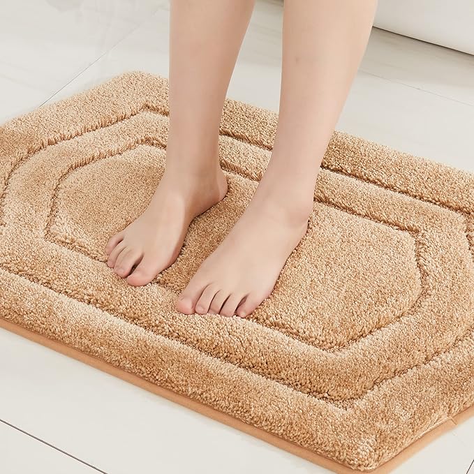 COSY HOMEER Extra Thick Bath Rugs for Bathroom - Anti-Slip Bath Linen Sets Mats Soft Plush 100% Strong Polyester Living Room Bedroom Water Absorbent(Beige,17x27 - Inches)