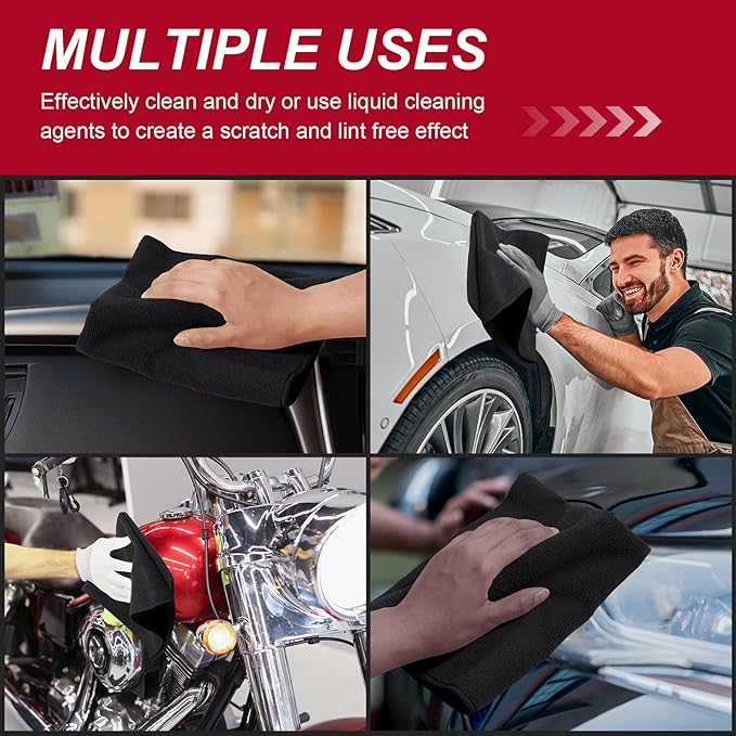 Oudain 200 Pcs Microfiber Cleaning Cloth 16x16 Inch Microfiber Towels for Car Ultra Absorbent Cleaning Rags Reusable Lint Free Streak Free Detailing Towel for Car Washing Drying Dusting (Black)