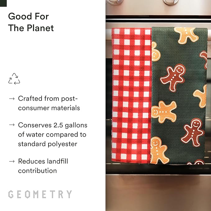 GEOMETRY Bar Towels for Kitchen Premium Towels for Cleaning Dishes & Glassware - Absorbent & Fast Drying Kitchen Towels - Merry Green, 12" x 14" - 1-Piece
