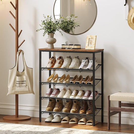 Shoe Rack for Closet,5 Tier Shoe Organizer for Entryway,Shoe Shelf with Storage Shelves and Spacious Top,Max Holds 20 of Shoes,Rustic Brown
