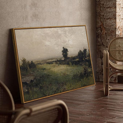 InSimSea Framed Canvas Wall Art Vintage Decor, Framed Vintage Landscape Canvas Wall Art, Wild Field Oil Painting Prints, Cottagecore Bedroom Bathroom Office Decor, 24"x36"