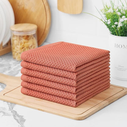 Kitinjoy 100% Cotton Kitchen Dish Cloths, 12 Pack Waffle Weave Ultra Soft Absorbent Dish Towels for Drying Dishes Quick Drying Kitchen Towels Dish Rags, 12 X 12 Inches, Coral