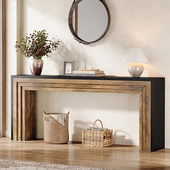 Tribesigns 70.9-Inch Long Console Table, Farmhouse Narrow Wooden Sofa Table Behind The Couch for Living Room, Entryway, Hallway, Foyer, Black + Brown