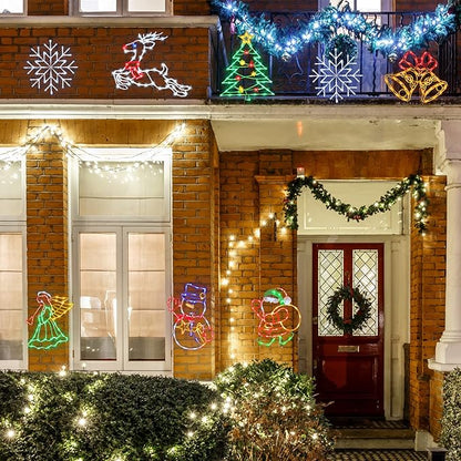 Christmas Decorations - 16" Christmas Window Silhouette Lights - 4 Pack Colour Lighted Bell & Reindeer & Snowman & Angel for Holiday Indoor and Outdoor Wall Door Window Decorate