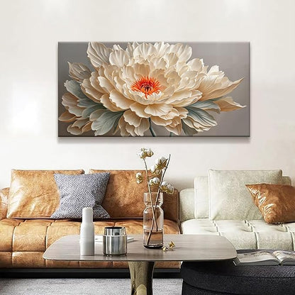 QSQ Canvas Art Wall Decor Yellow Floral Wall Art For Living Room Modern Canvas Wall Decor White Flower Art Prints Pictures For Bedroom Hotel Home Decoration 24 X 48 Inch