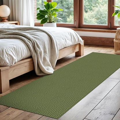EARTHALL Woven Runner Rug 2x7 Ft Washable Runners for Hallways Cotton Non Slip Rubber Backed Kitchen Runner Braided Indoor Floor Carpet for Entryway, Hallway, Kitchen, Bedroom, Green